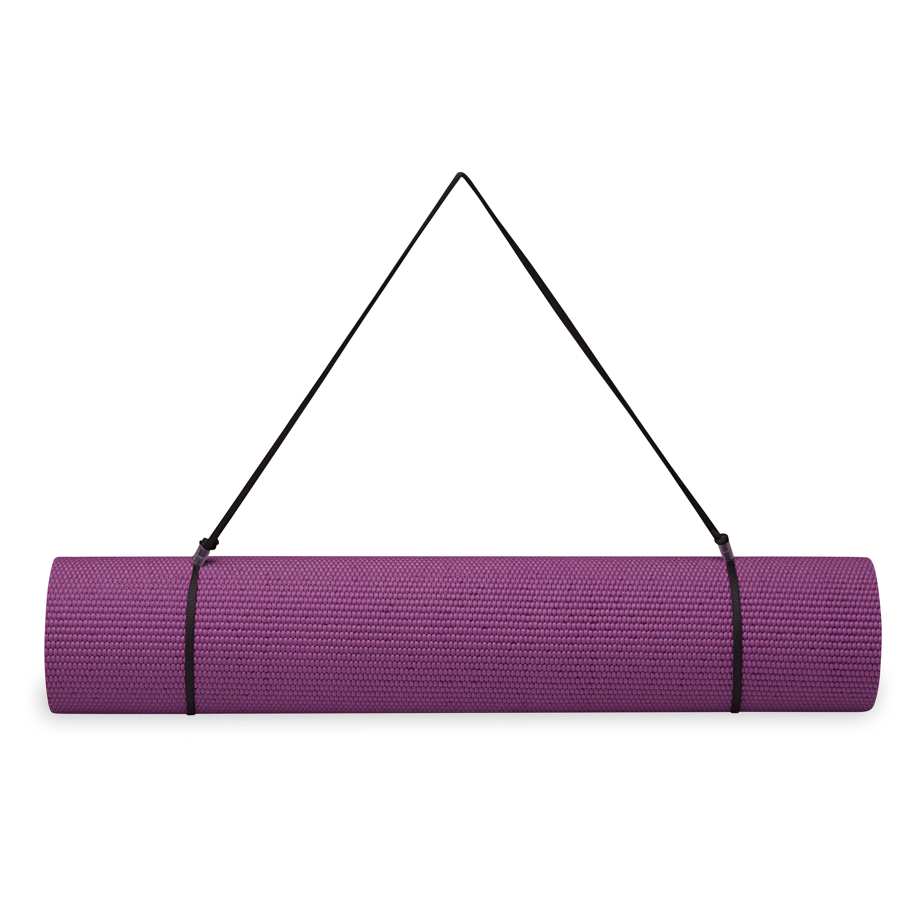 Gaiam Essentials Yoga Mat Purple rolled up with sling